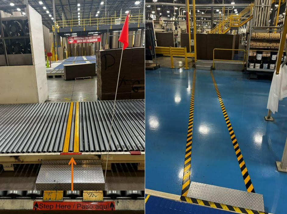 Identify the proper walking path and use the provided walkway